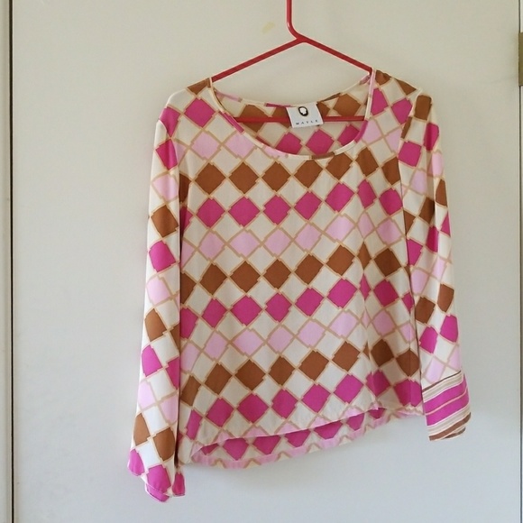 Anthropologie Tops - Mayle silk pink and cream checkered blouse